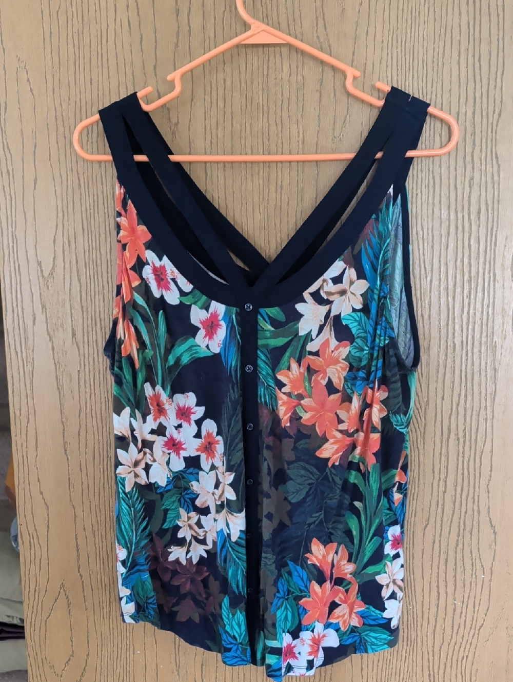 Candie's Navy Floral Button-Front Double-Strap Tank
